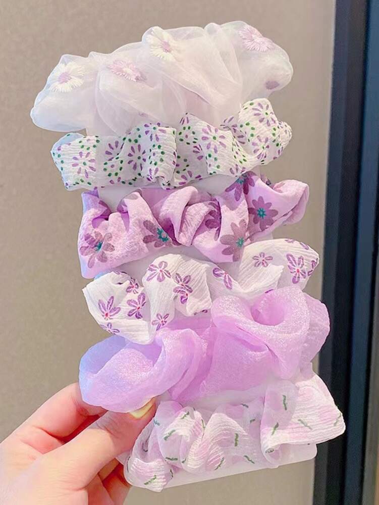 Spring Summer Scrunchies Set, 6pcs Refreshing Hair Ties Ponytail Holders For Daily Wear