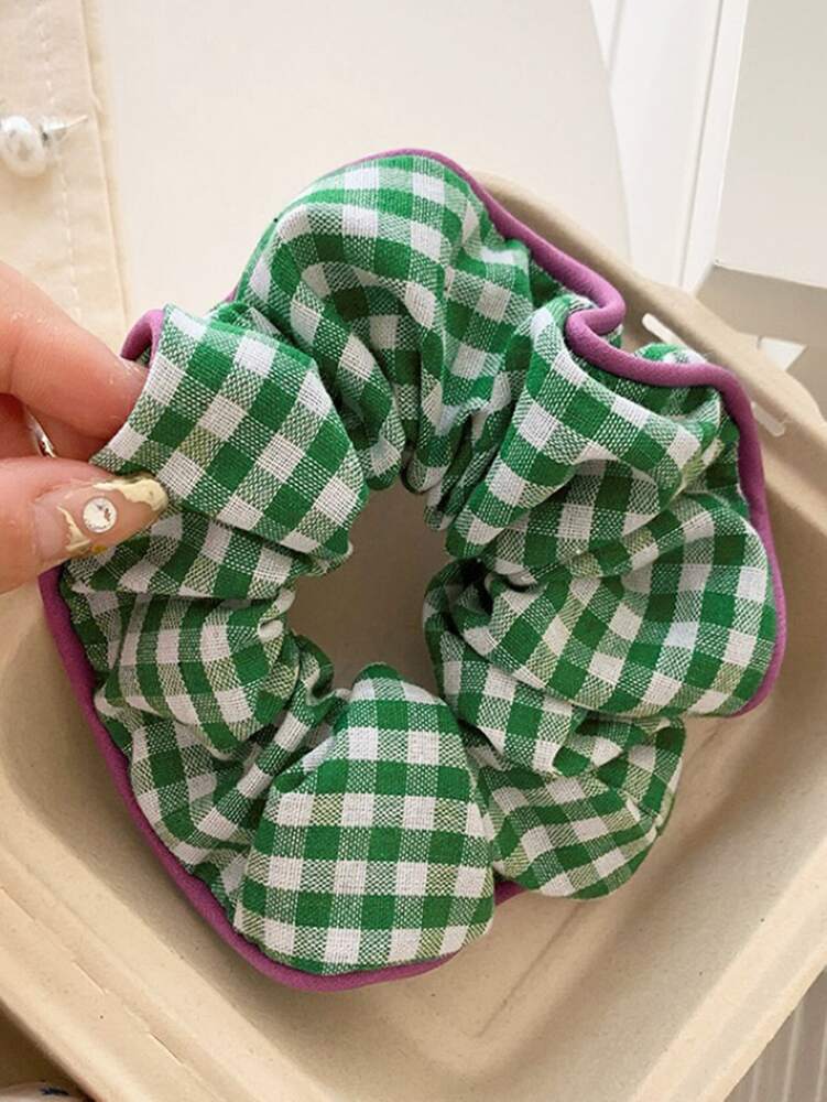 Bow Cloth Scrunchies Set, 2pcs Checked And Floral Print Hair Ties For Women