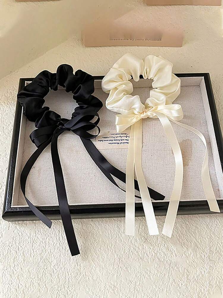 Butterfly Bow Satin Scrunchie, Large Loop Hair Tie With Elegant Ribbon Design
