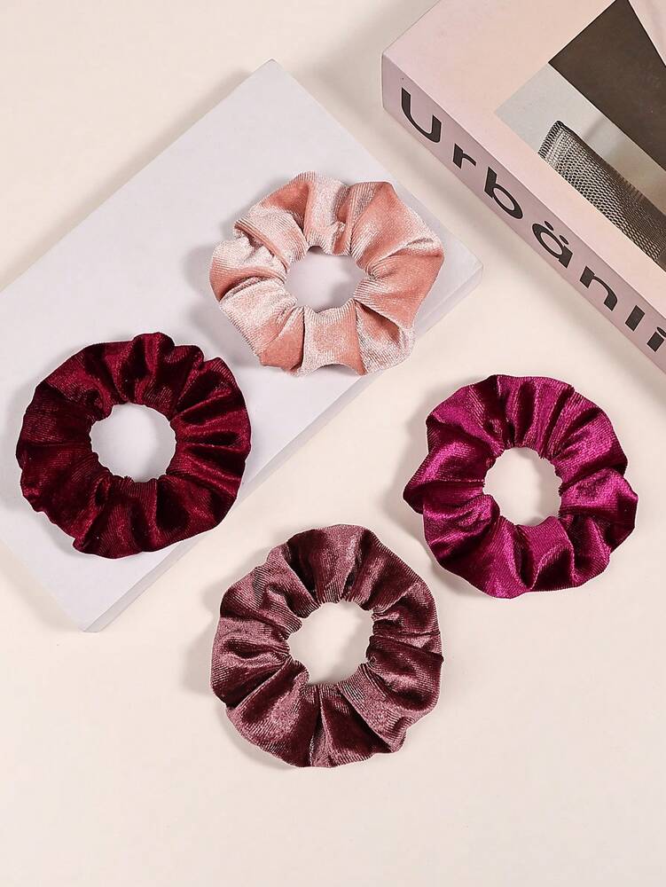 Velvet Hair Scrunchies Set, 4pcs Thick Hair Ties For Women Ponytails And Buns