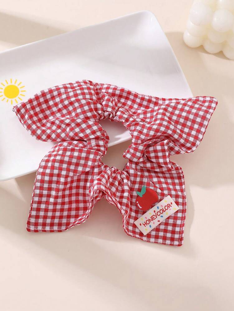 French Lace Plaid Scrunchies Set, 1/4pcs Sweet Girl Hair Ties With Cherry Design