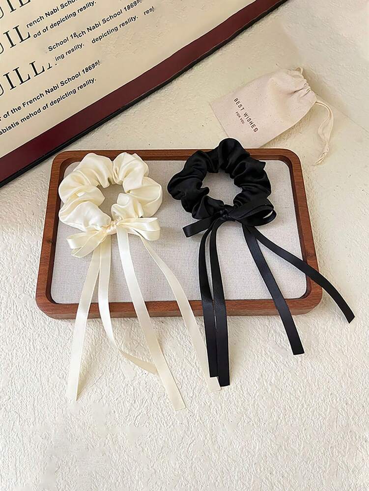 Butterfly Bow Satin Scrunchie, Large Loop Hair Tie With Elegant Ribbon Design