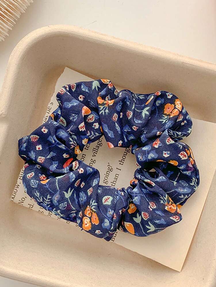 Floral Cloth Scrunchies Set, 5pcs Country Style Elastic Hair Ties For Women