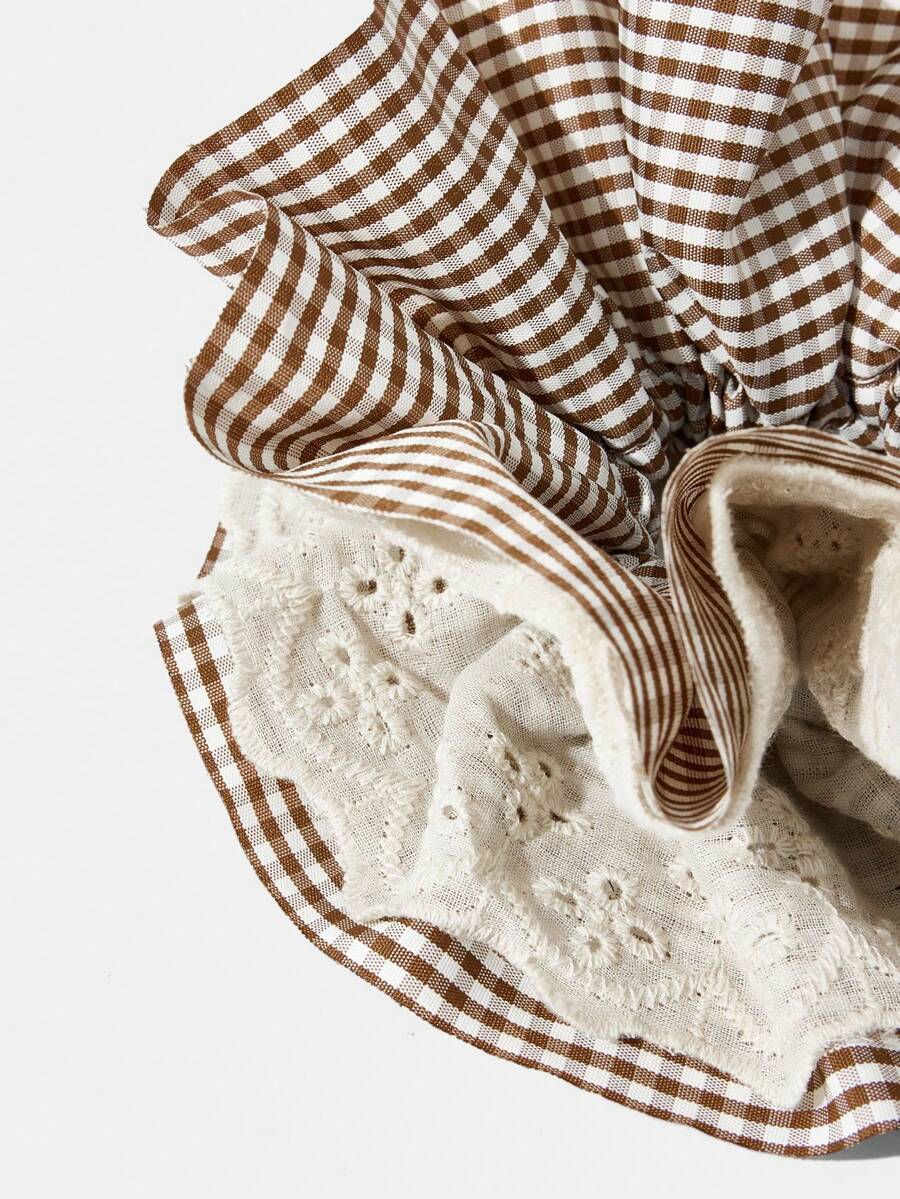 Plaid Lace Ruffle Scrunchie, 4-Layer Large Bun Hair Tie For Women