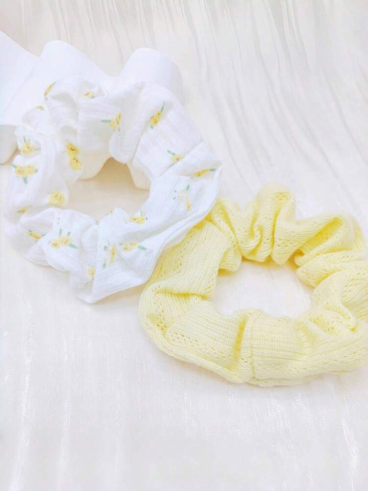 Floral Design Scrunchies Set, 2pcs Cute Hair Ties For Outings And Parties