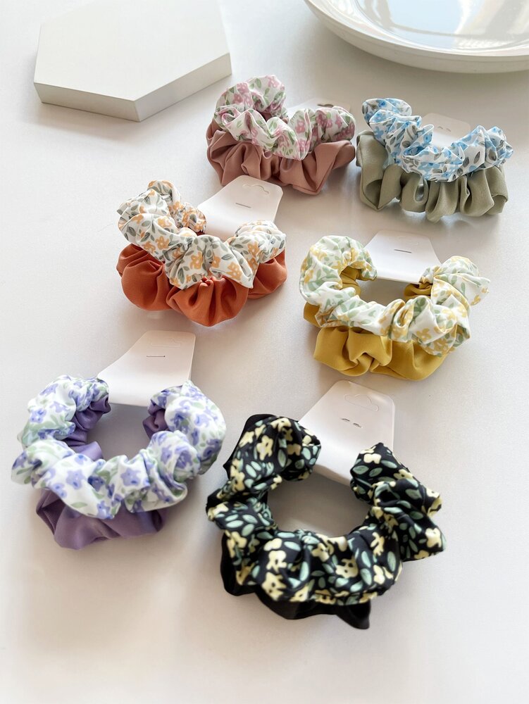 Ditsy Floral Scrunchies Set, 12pcs Boho Pattern Elastic Hair Ties For Women