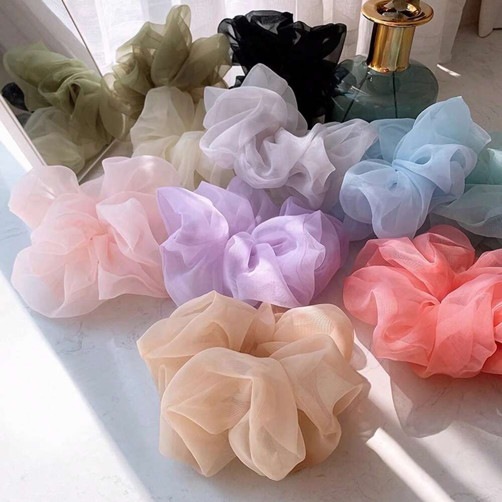 Oversized Organza Hair Scrunchie, Colorful Net Yarn Hair Coil For Women