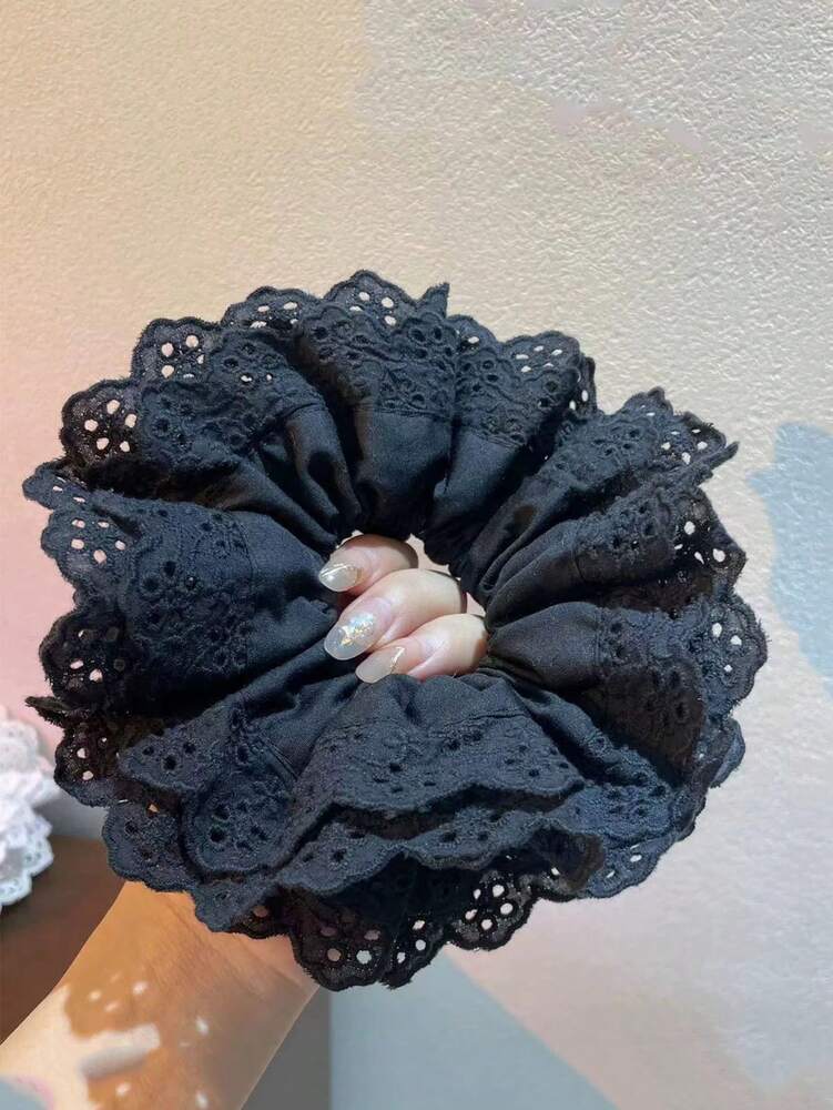 Oversized Lace Scrunchie, 18cm Bohemian Double Layer Floral Hair Tie