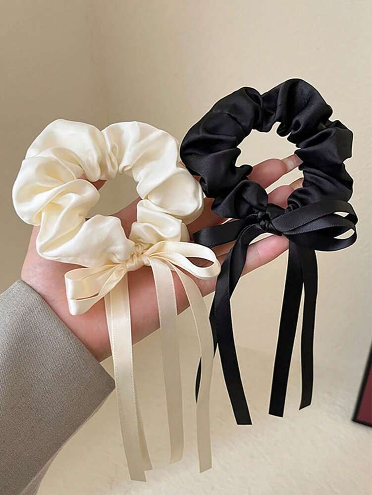 Butterfly Bow Satin Scrunchie, Large Loop Hair Tie With Elegant Ribbon Design