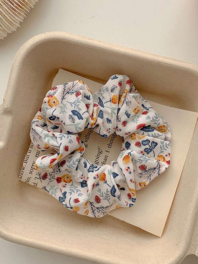 Floral Cloth Scrunchies Set, 5pcs Country Style Elastic Hair Ties For Women
