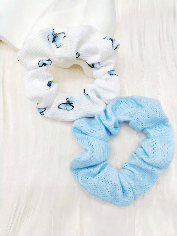 Floral Design Scrunchies Set, 2pcs Cute Hair Ties For Outings And Parties