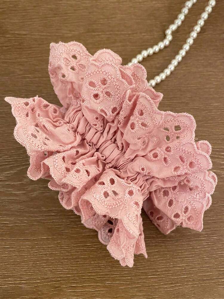 Lace Hollow Scrunchies Set, 1/2pcs Elegant White And Pink Hair Ties For Women