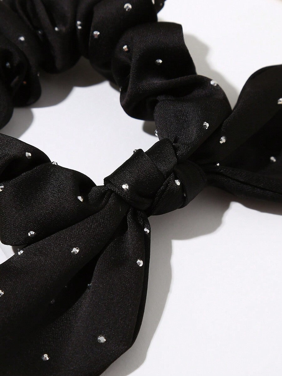 Retro Leopard Print Rhinestone Scrunchies Set, 3pcs Rabbit Ear Design Hair Ties For Women