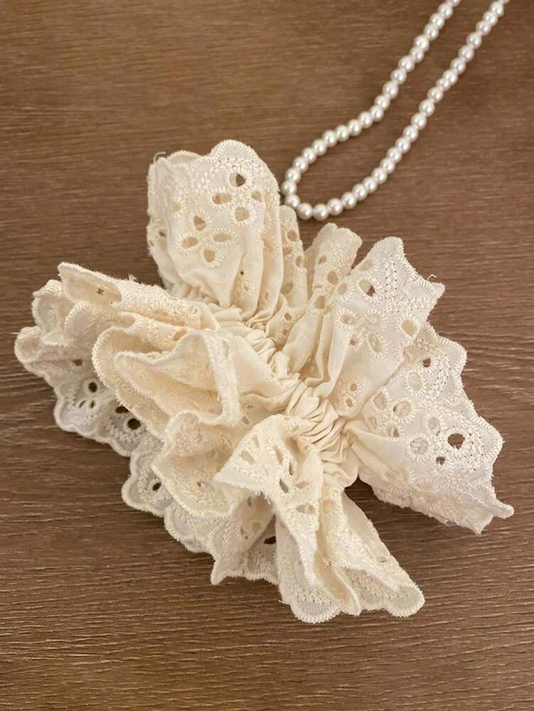 Lace Hollow Scrunchies Set, 1/2pcs Elegant White And Pink Hair Ties For Women