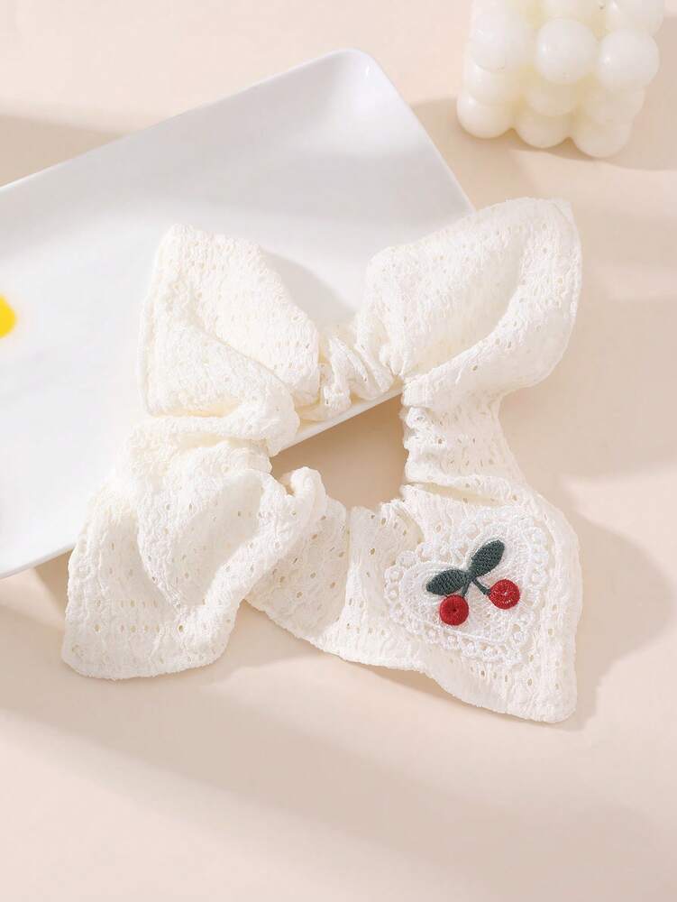 French Lace Plaid Scrunchies Set, 1/4pcs Sweet Girl Hair Ties With Cherry Design