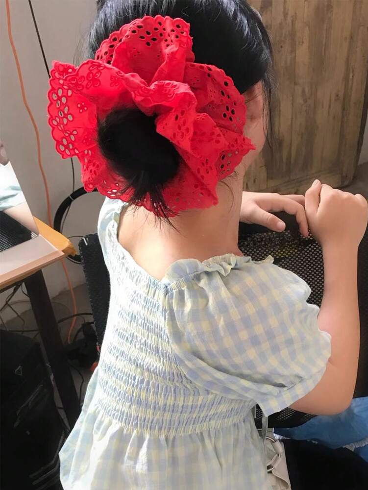 Oversized Lace Scrunchie, 18cm Bohemian Double Layer Floral Hair Tie