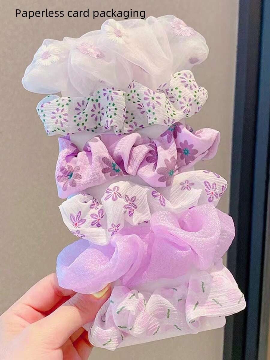 Spring Summer Scrunchies Set, 6pcs Refreshing Hair Ties Ponytail Holders For Daily Wear
