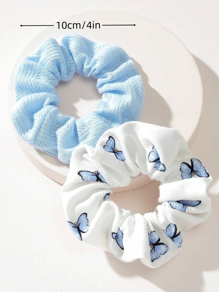 Floral Design Scrunchies Set, 2pcs Cute Hair Ties For Outings And Parties